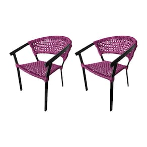 Kit 2 Cadeiras Sofia Corda Náutica Base em Alumínio Preto/rosa