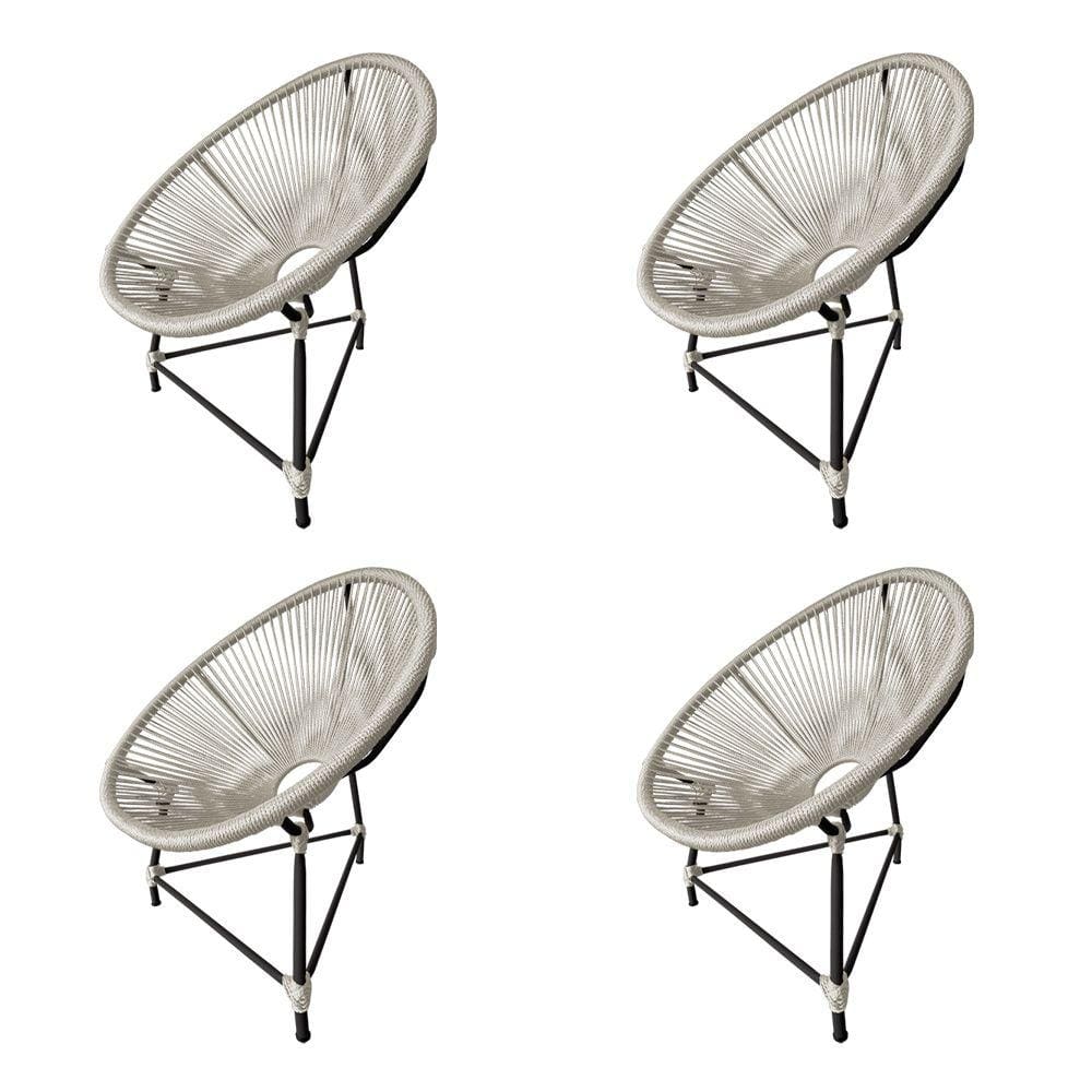 Kit 4 Cadeiras Acapulco Corda Náutica Base em Alumínio Preto/areia