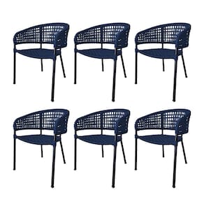Kit 6 Cadeiras Sol Corda Náutica Base em Alumínio Preto/azul Marinho