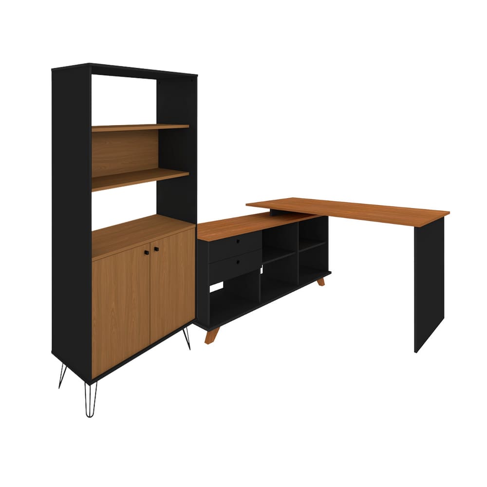 Armário e Mesa para Escritório Geleen Freijó Preto