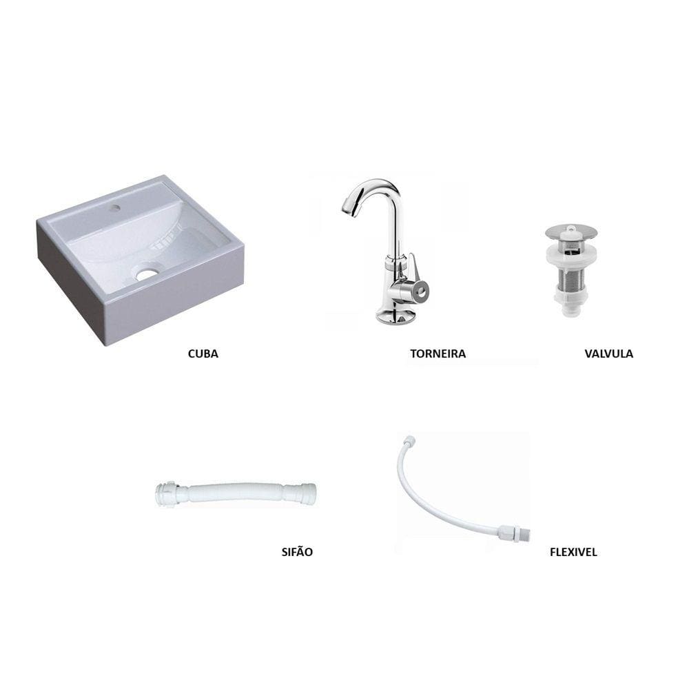 Kit completo acessorios para gabinete de banheiro com Cuba Q32, Torneira e Sifao