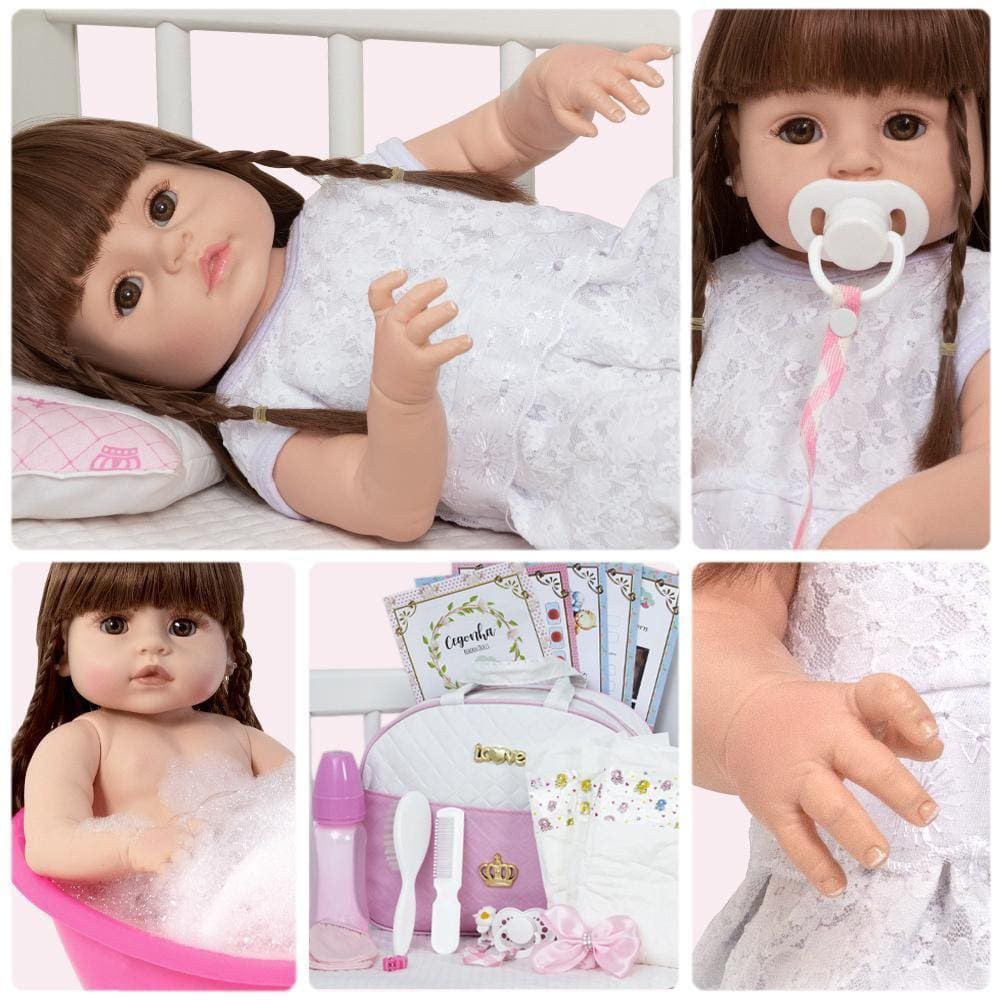 Boneca Reborn Realista Princesa Enxoval Completo Bolsa Itens