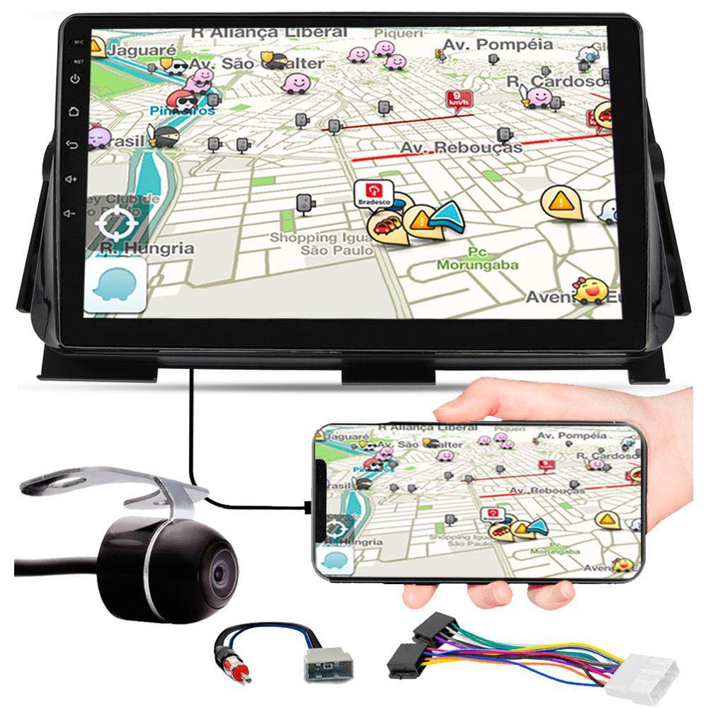 Multimídia 9" Polegadas Kicks 2017 Em Diante Espelhamento USB Bluetooth + Câmera de Ré + Moldura + Chicote Ligação + Adaptador Antena