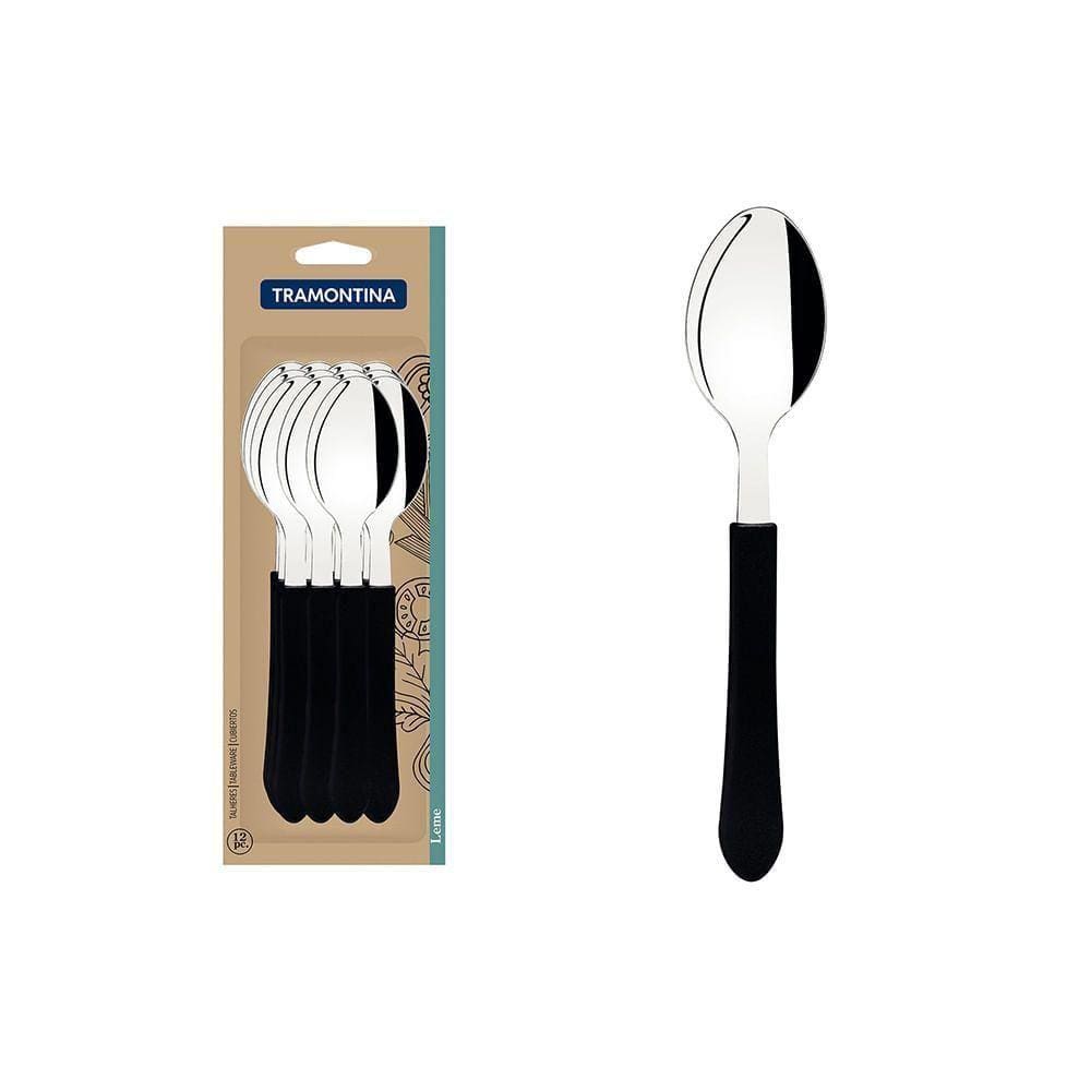 Conjunto De Colheres De Mesa Leme Com Lâminas Inox E Cabos De Polipropileno Preto 12pçs - Tramontina