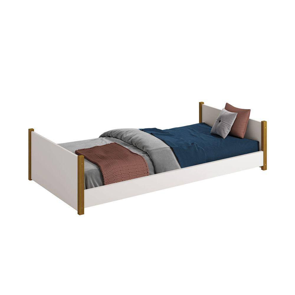 Cama Solteiro Evolutiva Ravi 2 Em 1 Com Pés Madeira Branco Fosco - Reller