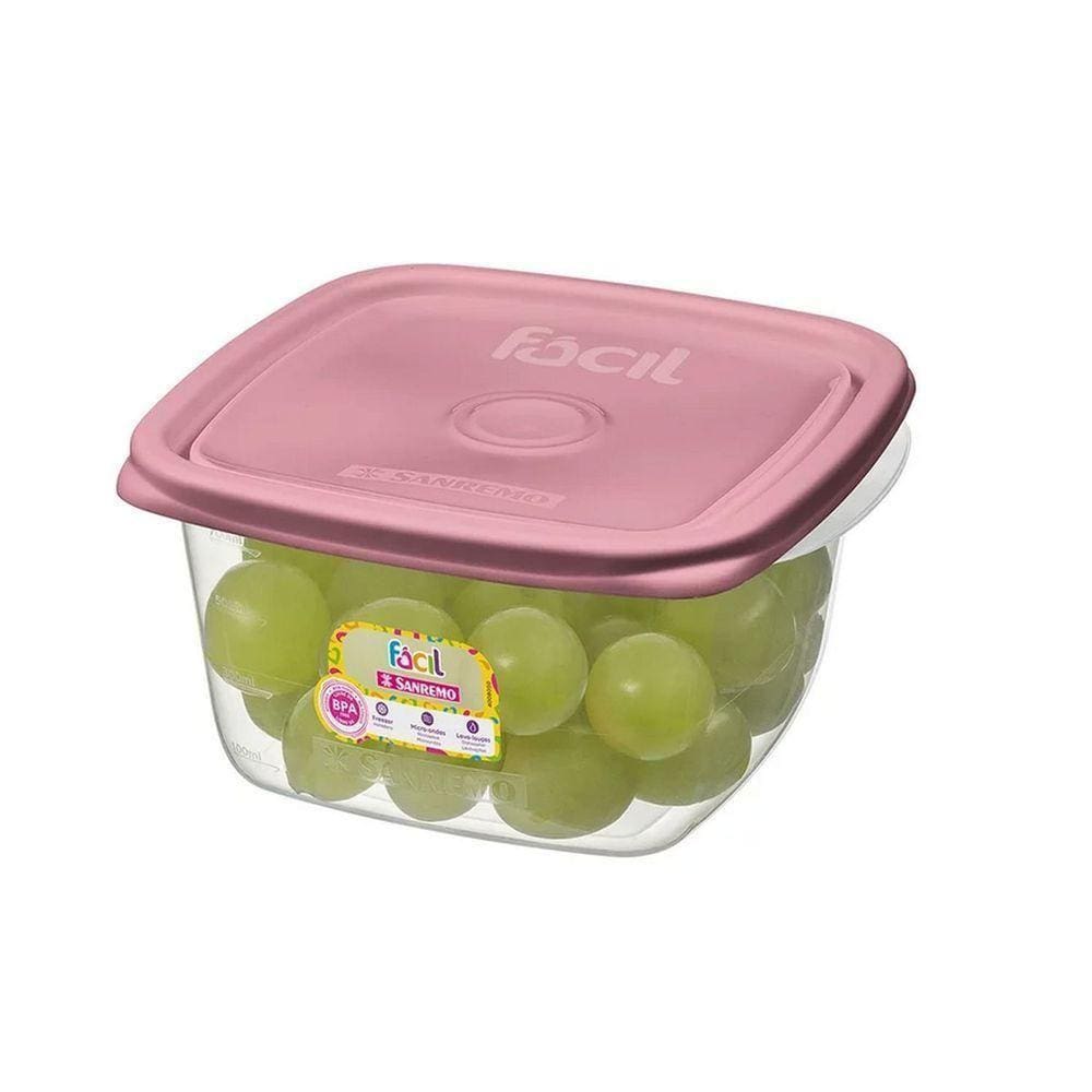 Pote Plástico Quadrado Fácil Rosa 800ml - Sanremo