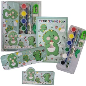 Kit Escolar Livro de Desenho 12 Paginas Com Acessórios Verde