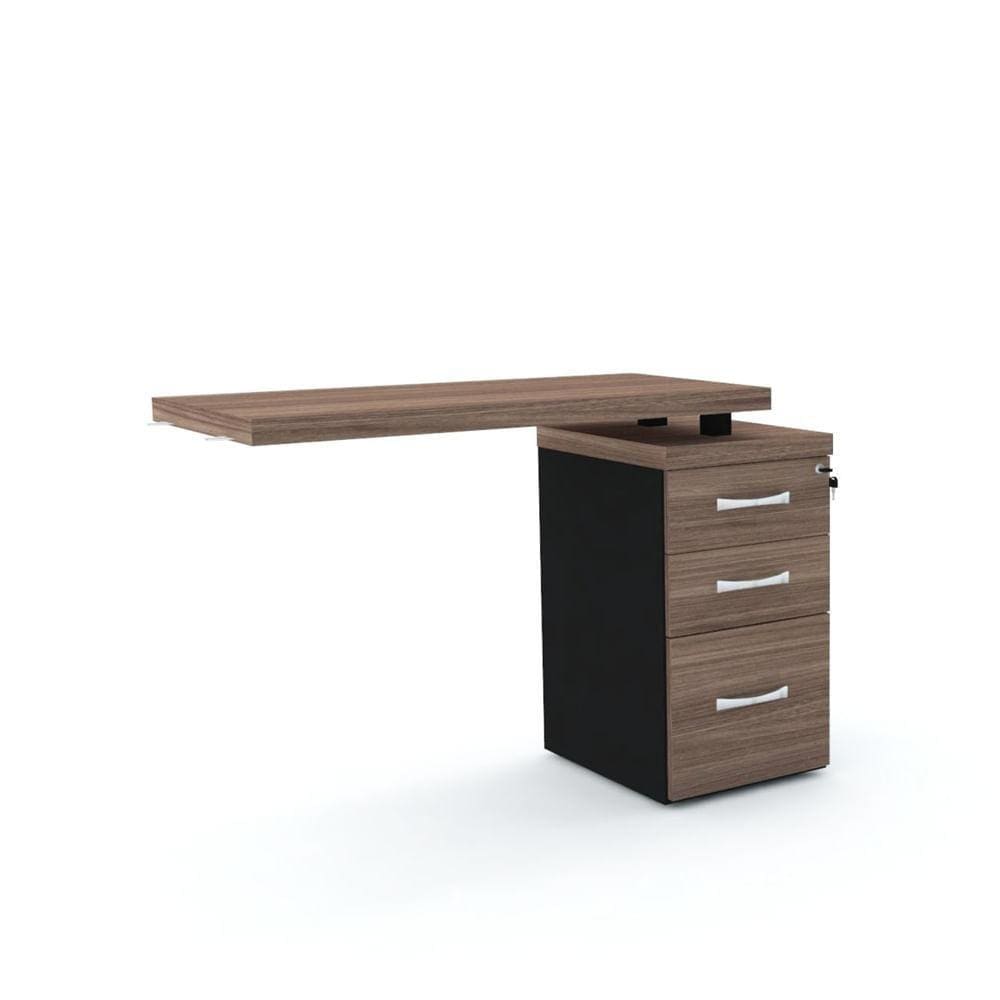 Mesa de Escritório Complemento 104 x 45 cm Pé Gaveteiro 3 Gavetas PE40 em MDP Cor Walnut