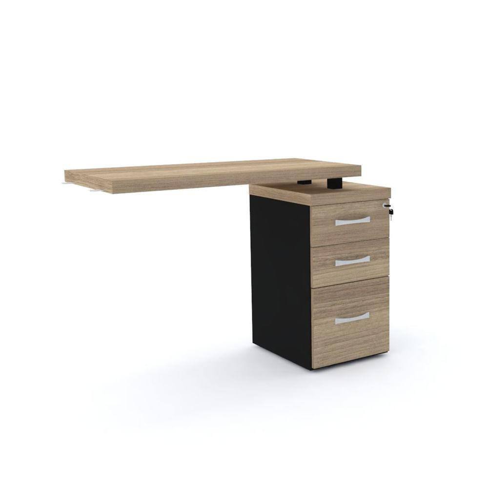 Mesa de Escritório Complemento 104 x 45 cm Pé Gaveteiro 3 Gavetas PE40 em MDP Cor Noce Naturalle
