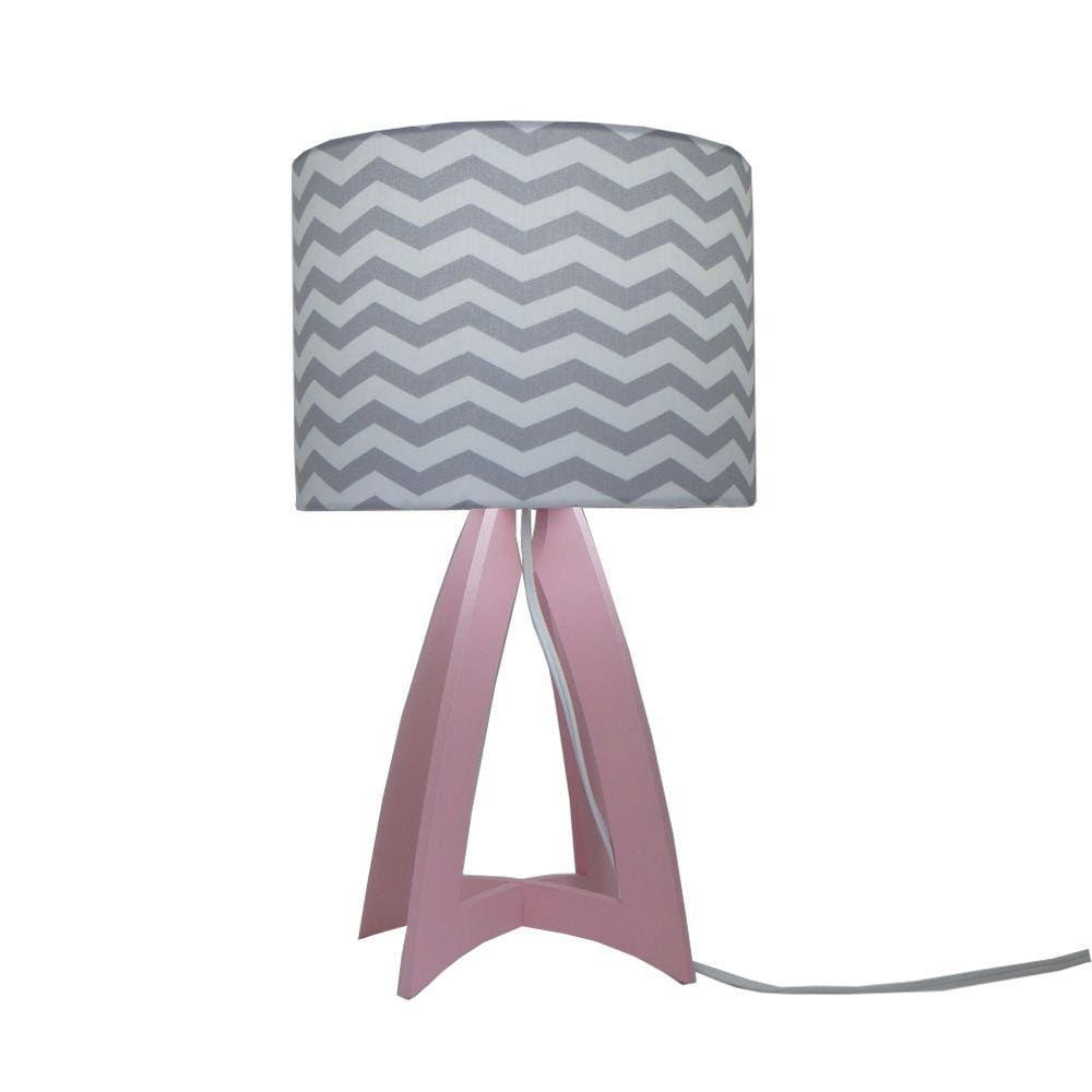 Abajur Cúpula Chevron Crie Casa Cinza e Rosa