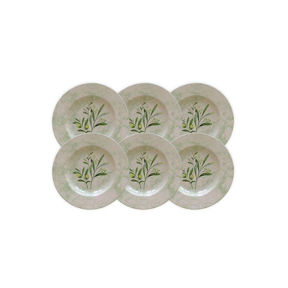 Kit Prato Sobremesa Oliva Em Porcelana Decorada 21cm 6pçs - Tramontina
