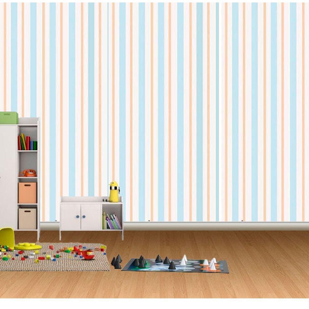 Papel de Parede Adesivo Listrado Lavável Impermeável Quarto Menino