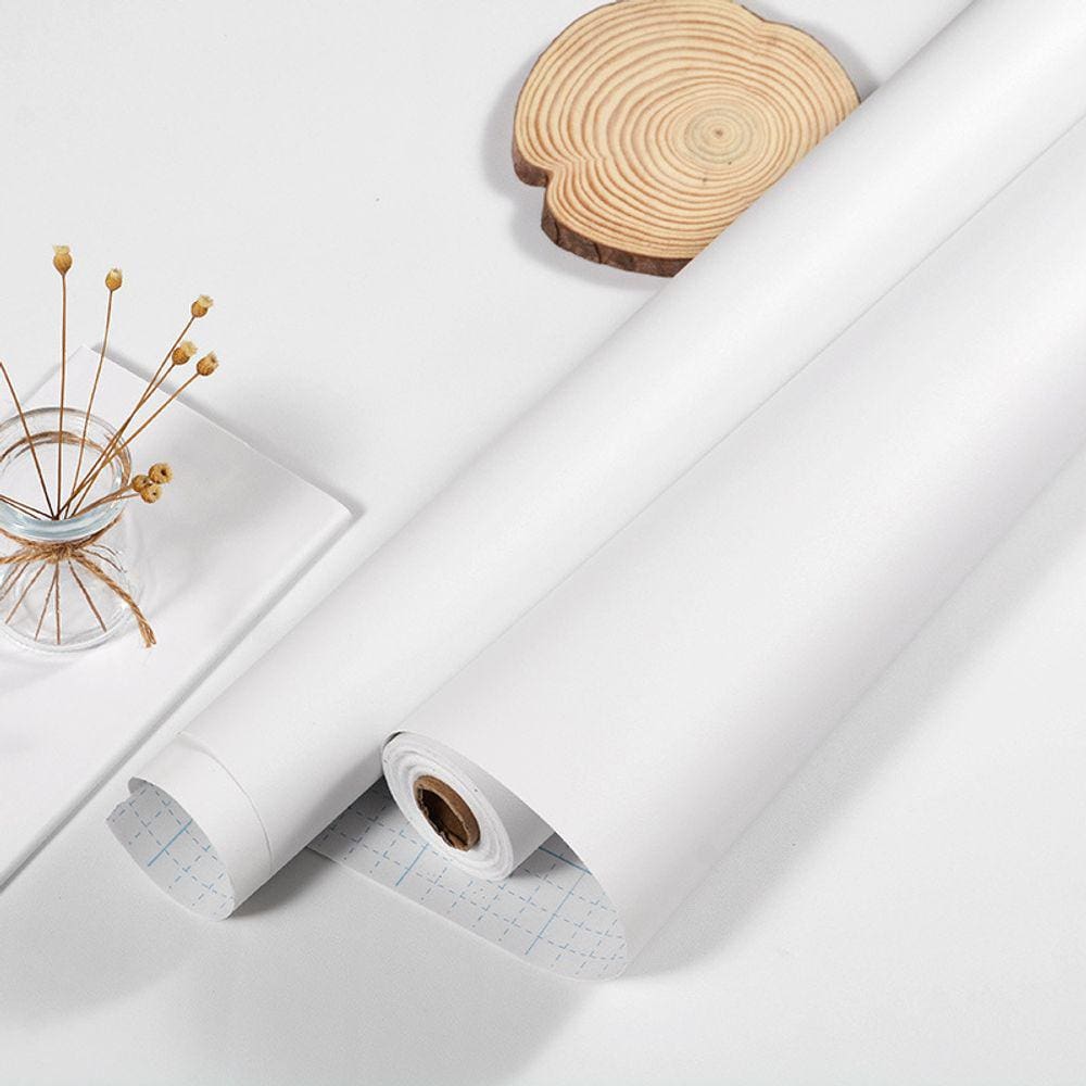 Papel Adesivo Branco Liso Adesivo Lavável Revestimento de Móveis e Parede
