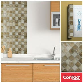 Papel de Parede Contact Pastilha Dourada Mesclada Adesivo Autocolante Impermeável Cozinha Banheiro