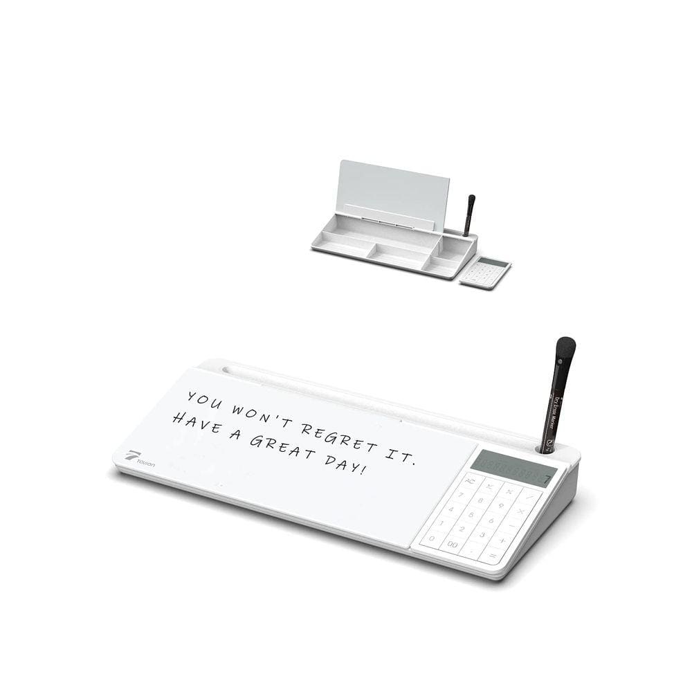 Quadro branco de vidro de mesa TOWON com calculadora básica branca