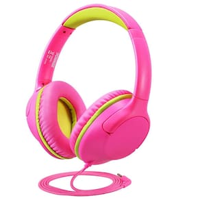 Fones de ouvido POWMEE Kids Over-Ear 94dB Volume Limited, rosa vermelha