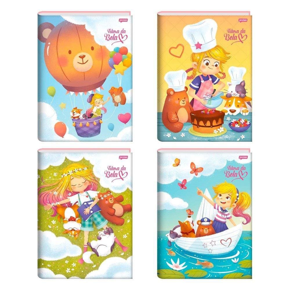 Caderno Costurado 1/4 Jandaia Capa Dura Turma da Bela 80 Folhas Embalagem com 5 Unidades