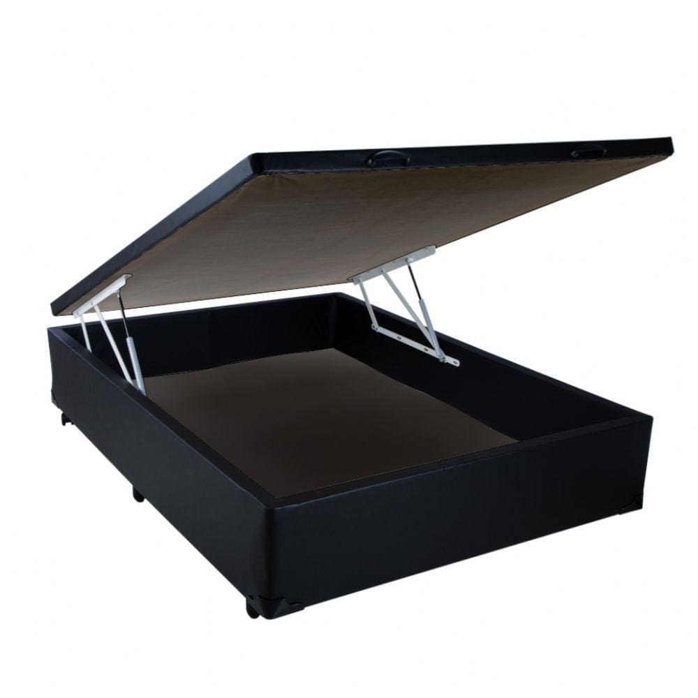 Cama Box Casal com Baú Sonnoforte Corino Preto - 138x188