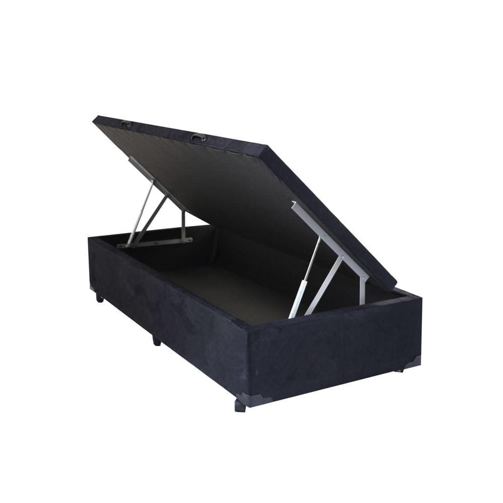 Cama Box Baú Sonnoforte Luxo Suede Preto com Pistão - 069x188 (Bipartido)