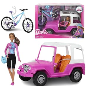 Boneca Barbie Acampamento Jipe Off Road e Bicicleta