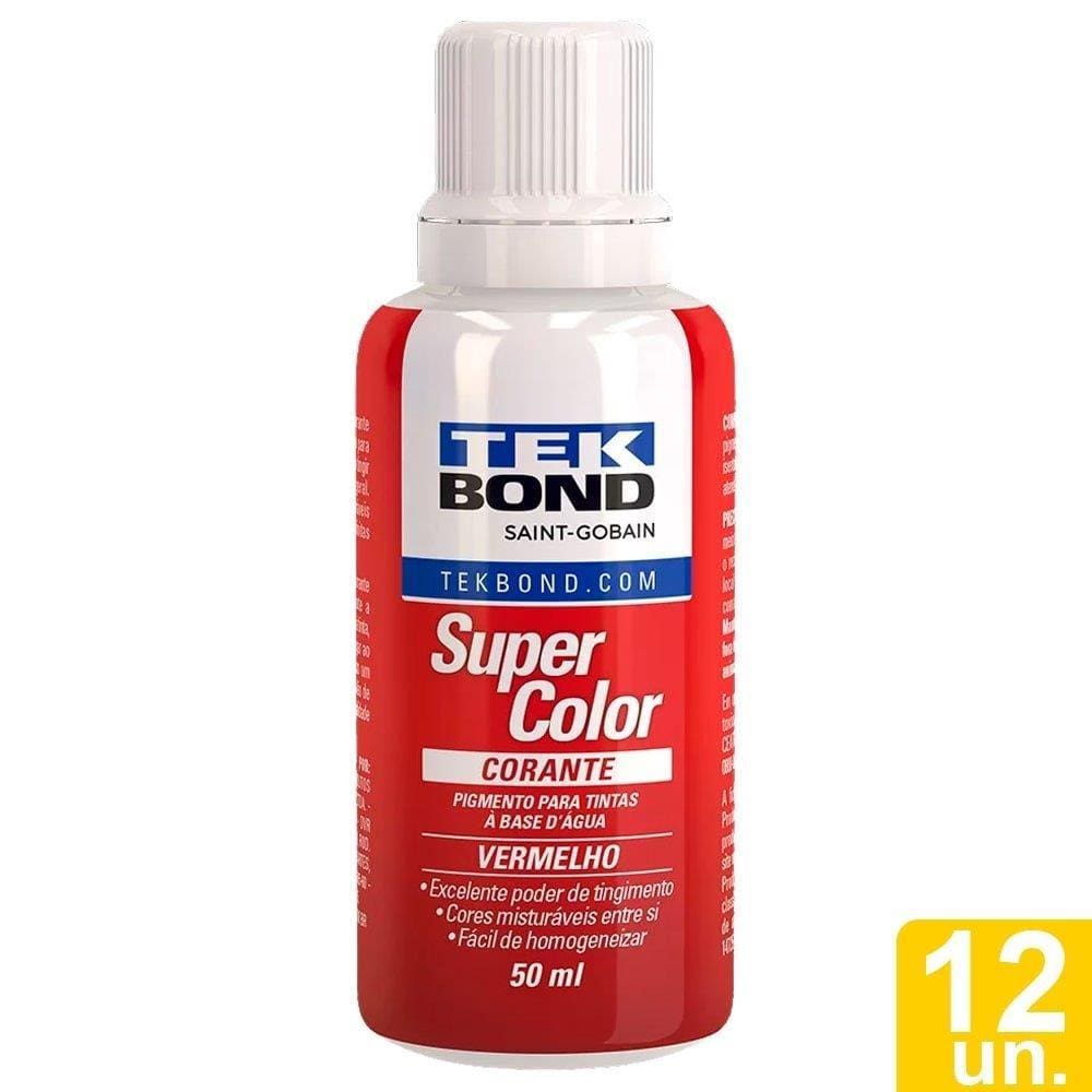 Corante Líquido Tekbond Vermelho 50ml - Embalagem com 12 Unidades