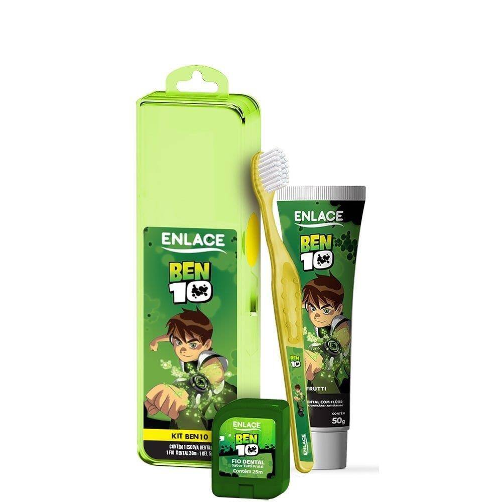 Kit Enlace Ben 10 Escova + Creme Dental + Fio Dental + Estojo