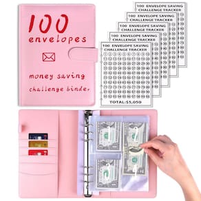 Kit de fichário AIERSA 100 envelopes Money Saving Challenge, divertido organizador de livros com envelopes de dinheiro para 100 dias de enchimento de