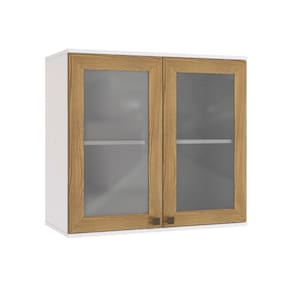 Armário Aéreo Celeste Kappesberg 100% MDF 2 Portas com Vidro Branco/Nogueira 80cm