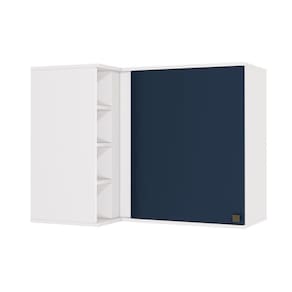 Armário Aéreo de Canto Reto Celeste Kappesberg 100% MDF 1 Porta 4 Nichos Branco/Azul 98cm