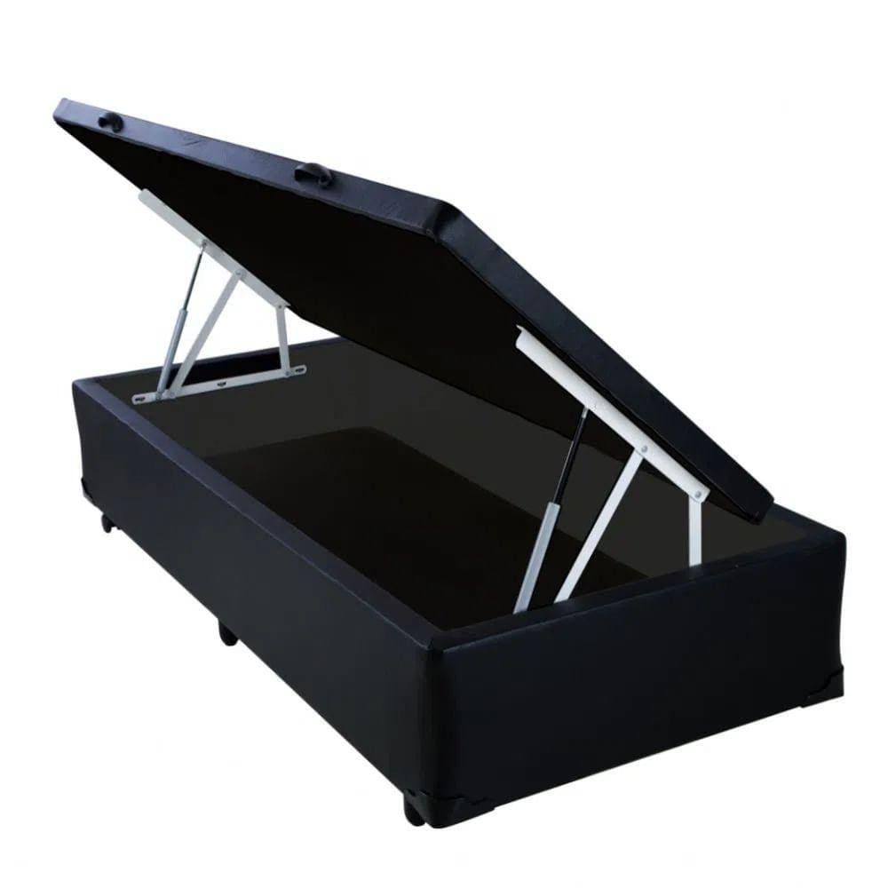 Cama Box Baú Solteiro Americano Sonnoforte Corino Preto - 096x203