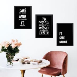 Kit 3 Quadros Cozinha Café Com Fé 33X24Cm