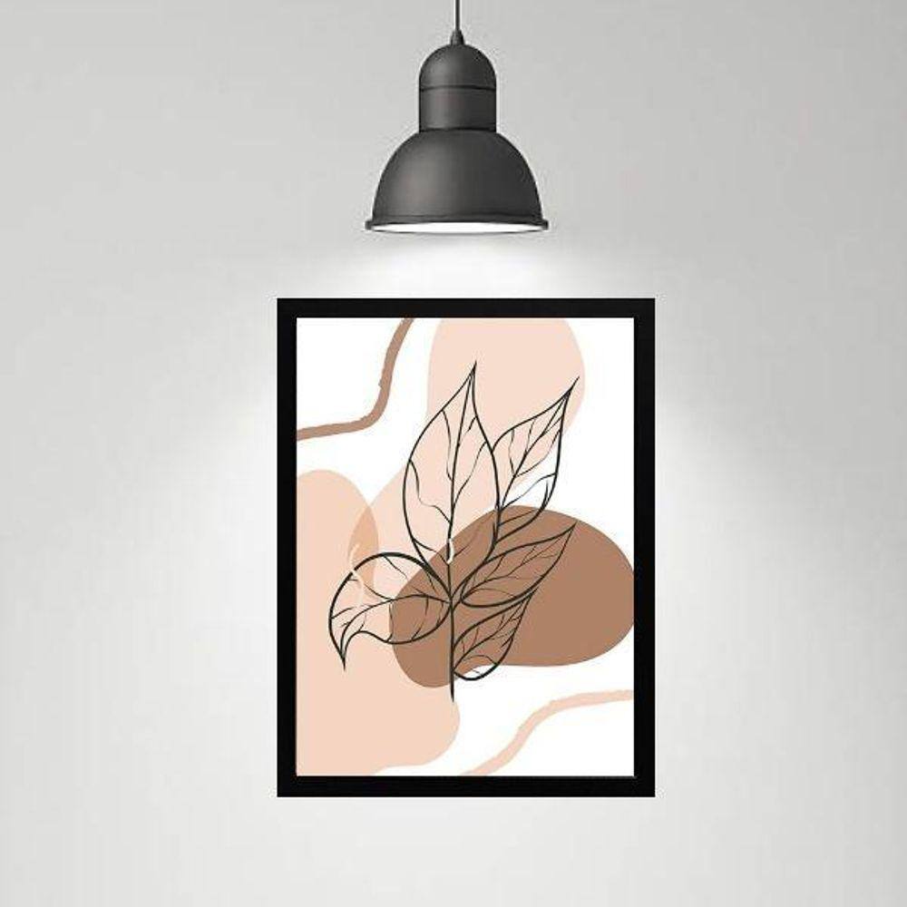 Quadro Abstrato Orgânico Folha Rosê Marrom 33X24Cm