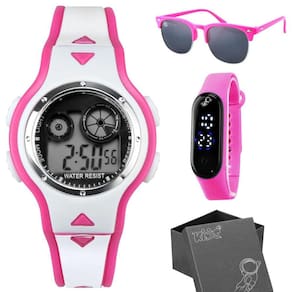 Relogio digital infantil rosa criança + caixa + oculos sol rosa esportivo menina ajustavel criança