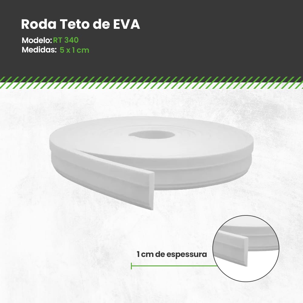 Rodateto de EVA Autocolante Branco 5,0cm x 1cm RT340 - 21m (Outlet)