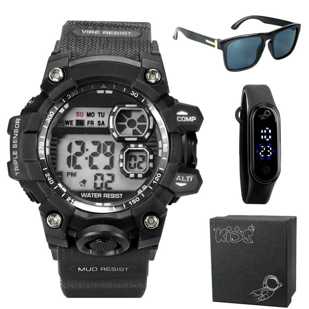 Relogio infantil digital prova dagua + oculos sol + caixa data silicone qualidade premium criança