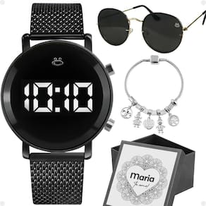 Relogio feminino aço digital + oculos sol silicone moda LED