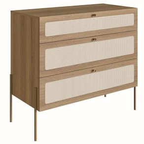 Cômoda Oslo Artesano 93 Cm (Largura) Em Mdp Cor Palha Natural Três Gavetas Base Metal