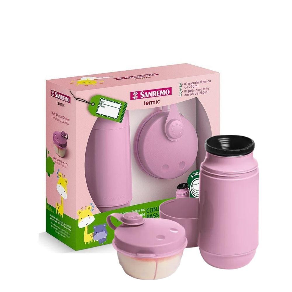 Kit Garrafa Térmica Bebe 250ml + Pote Leite Pó 280ml