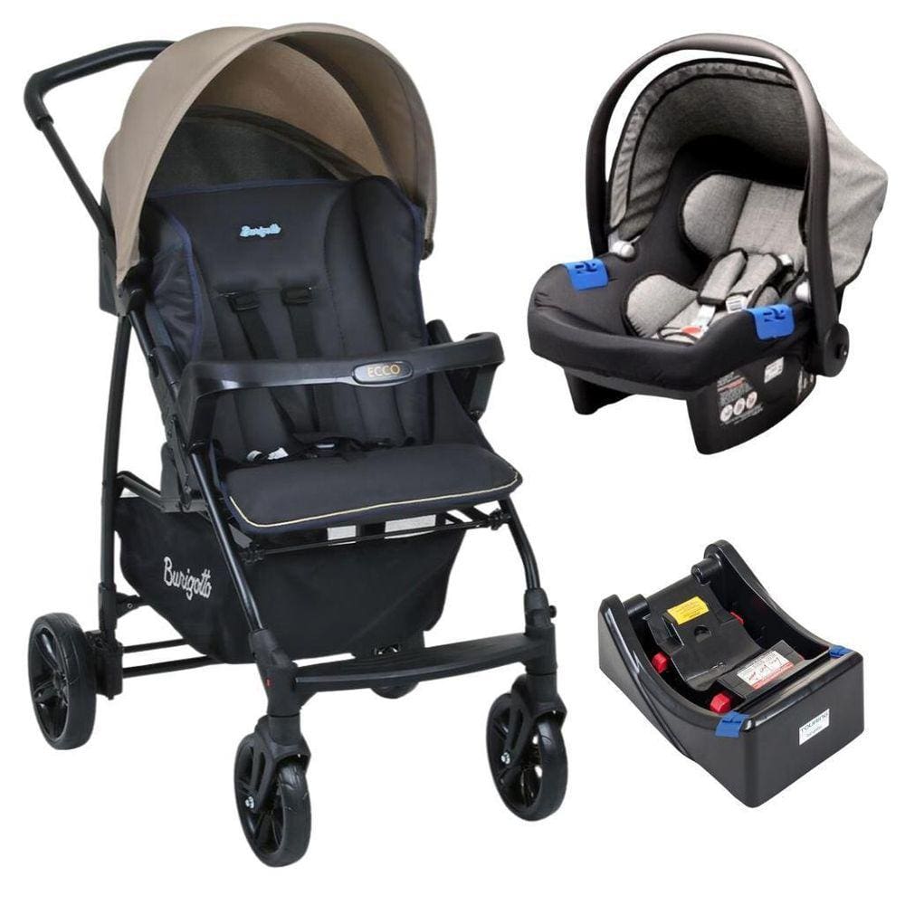 Carrinho De Bebê Ecco Cz Bege Bebê Conforto E Base