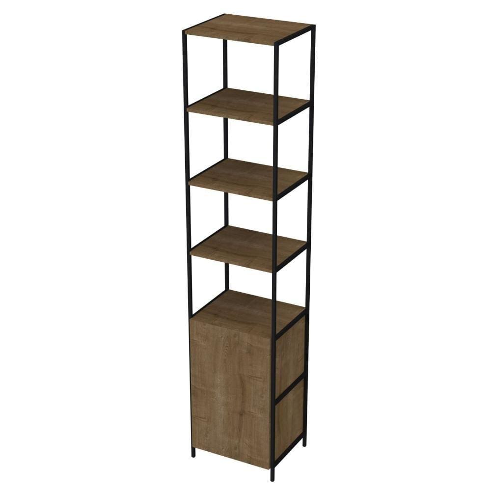 Estante Industrial Steel Quadra Artesano 45 cm (largura) MDP Vermont Dark Estrutura Metálica Aço Preto Fosco Uma Porta