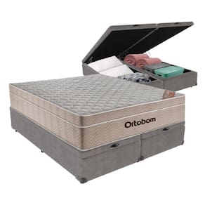 Cama + Box Airtech Colchão Ortobom Queen Com Baú Bege Springpocket Cor:cinza