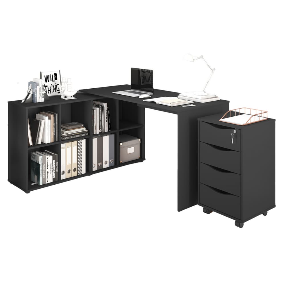 Mesa e Gaveteiro para Escritório Haarlem Preto