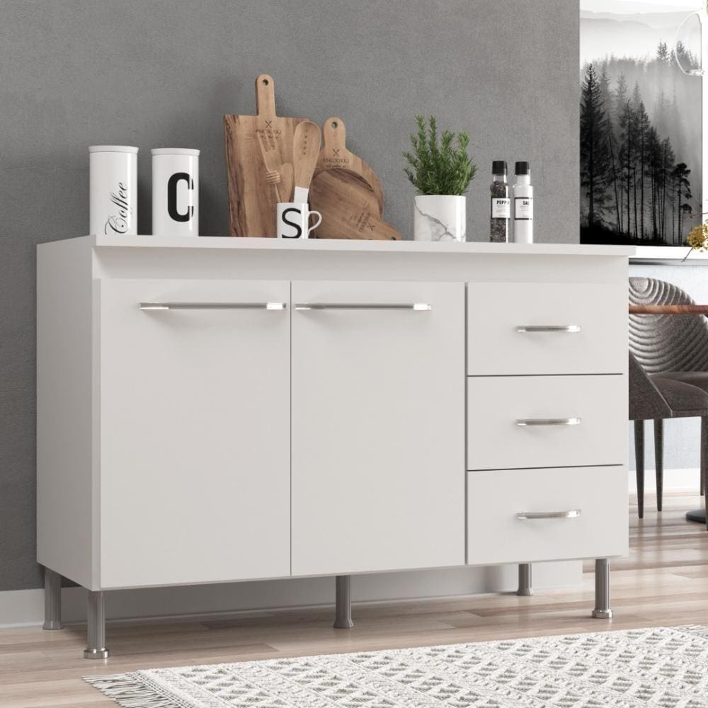 Balcão Modulado Para Cozinha C/ Tampo Fidelitá 120cm 2Portas
