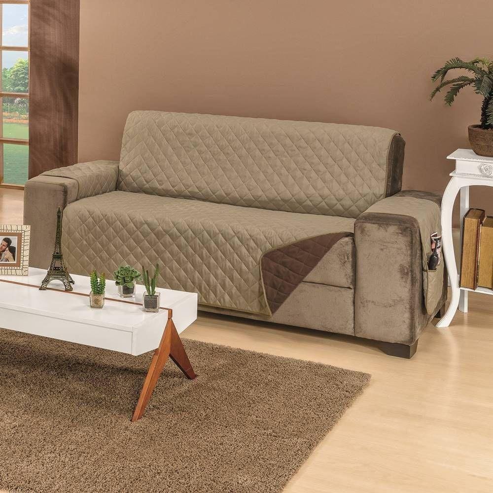 Protetor De Sofá Dupla Face Manu 3 Lugares King - Cáqui-marrom