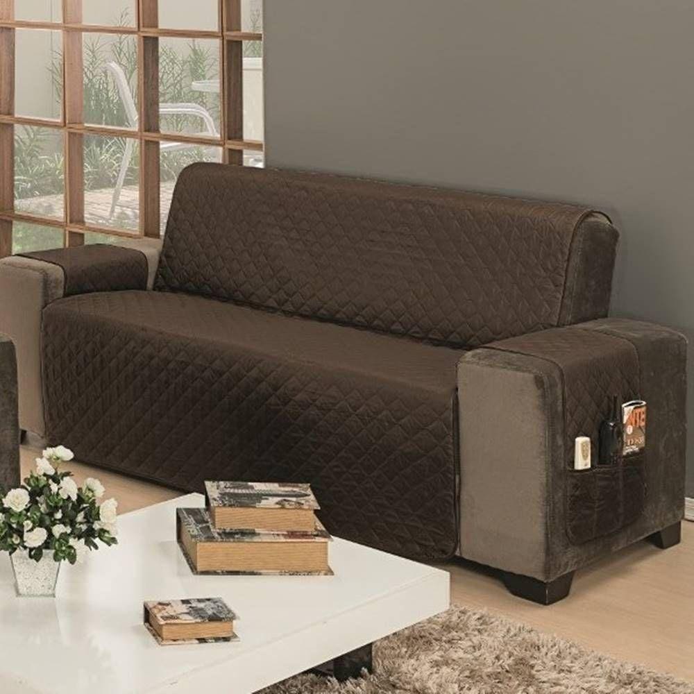 Protetor De Sofá Dupla Face Impermeável Mr 4 Lugares - Marrom-cáqui