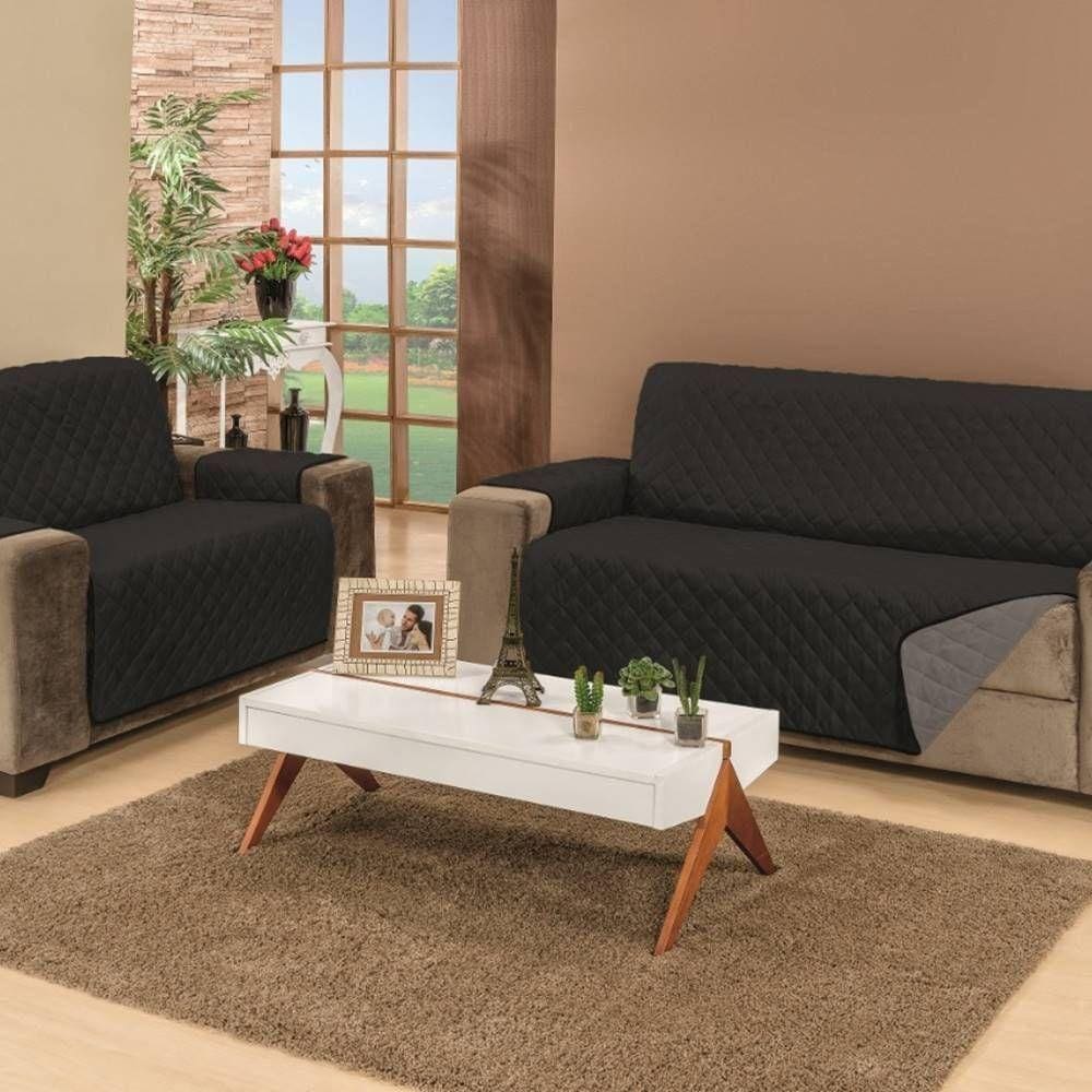 Protetor De Sofá Dupla Face Manu 2 E 3 Lugares King - Preto- Cinza