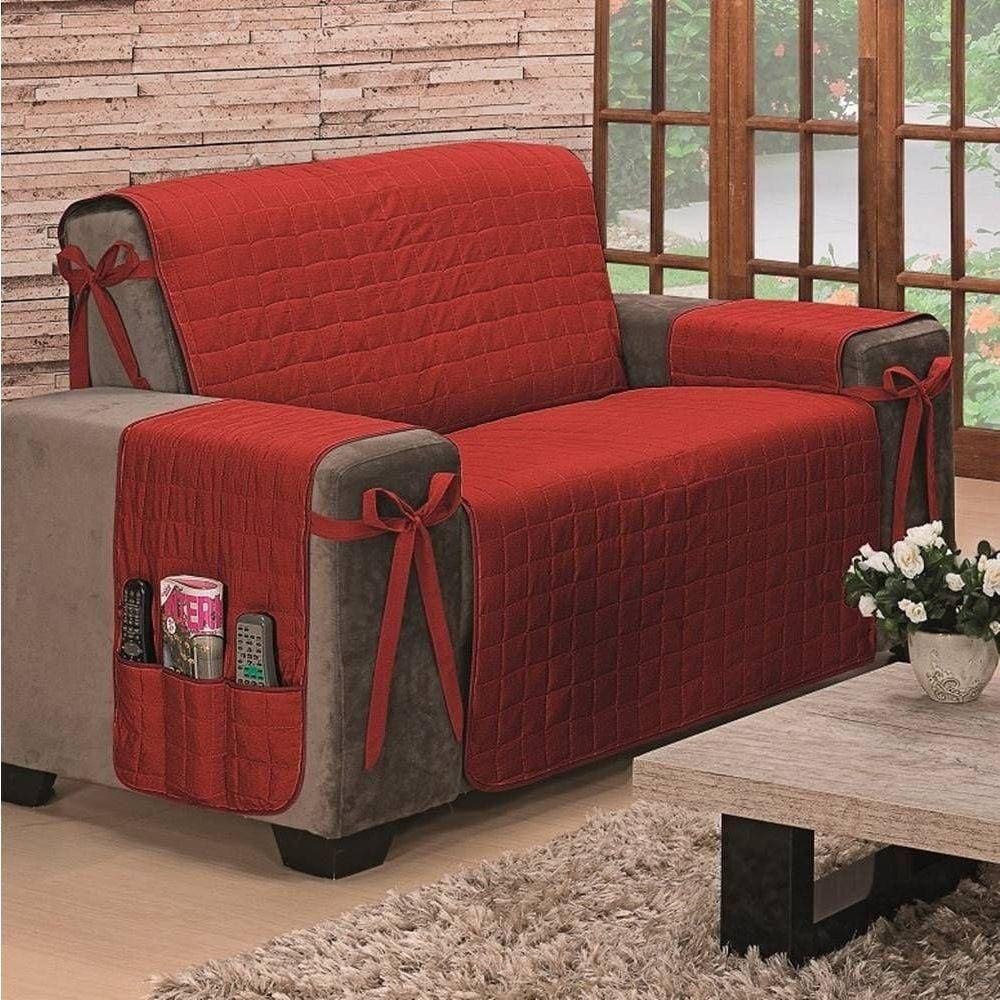 Protetor De Sofá Dupla Face Premium 2 Lugares King - Vermelho-cáqui