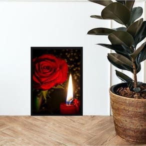 Quadro Umbanda Rosa E Vela Vermelha 33X24Cm