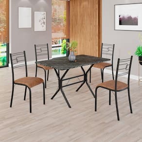 Conjunto Sala de Jantar Mesa Retangular 100x60cm Tampo Madeira Mdp Ardósia Indiana 4 Cadeiras Paraty C. Marrom / Preto Fosco