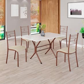 Conjunto Sala de Jantar Mesa Retangular 100x60cm Tampo Madeira Mdp 4 Cadeiras Paraty Creme / Marrom